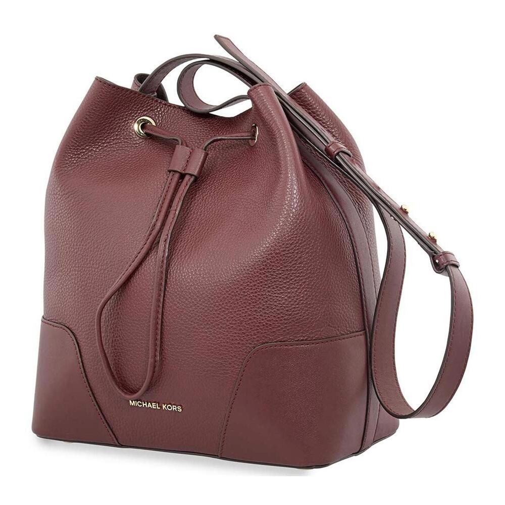 Michael Kors Cary Pebbled Leather Bucket Bag Handbag Purse- Oxblood, NEW